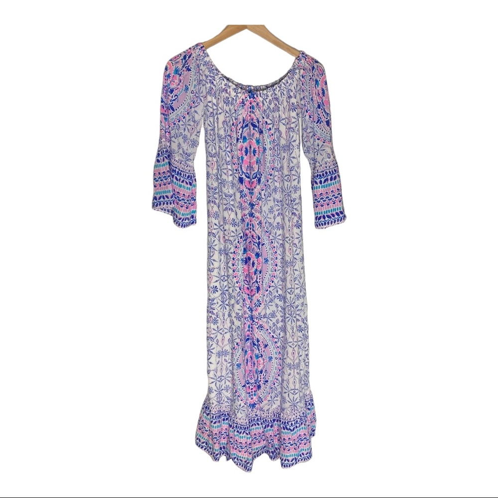 Lilly Pulitzer Women’s Abigale Midi Dress Engineered Multi Rayon Off Shoulder XS - Picture 7 of 16